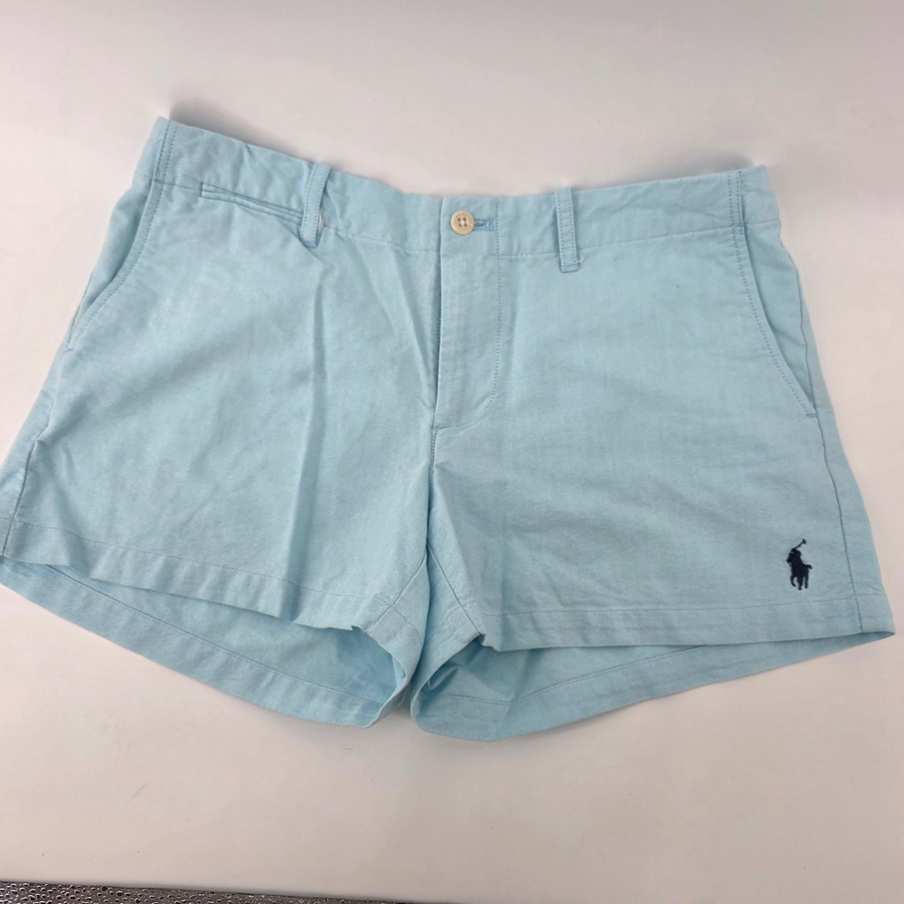 Ralph Lauren Sport Womens Light Blue Oxford Cotton Chino Shorts Size 6 Pony Logo